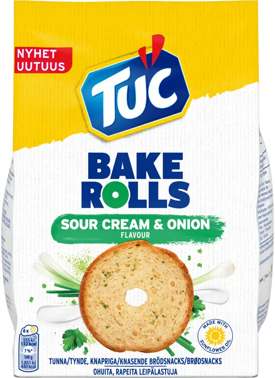 LU TUC Bake Rolls Sour Cream & Onion leipälastut 150g