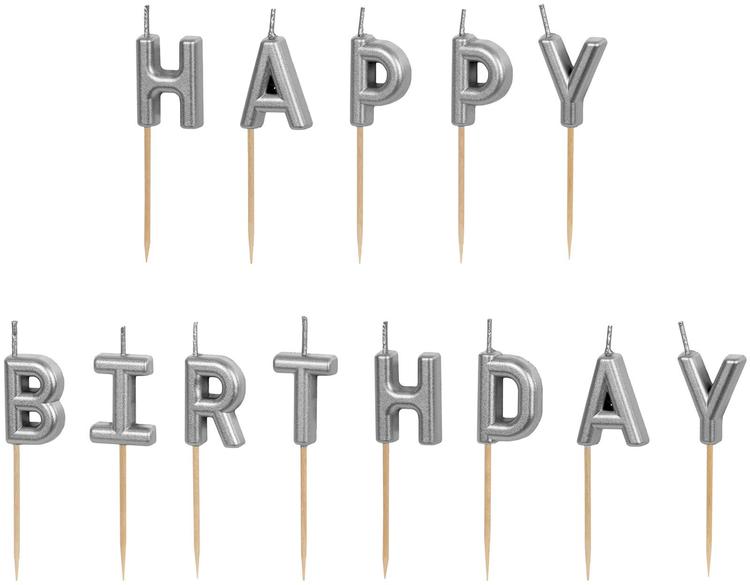 Happy Birthday -kakkukynttilä, hopea