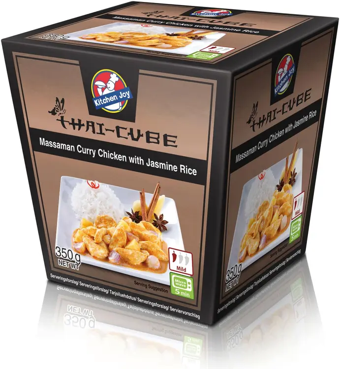 350g Kitchen Joy Thai-Cube Massaman curry -kanaa ja jasmiiniriisiä, pakasteateria