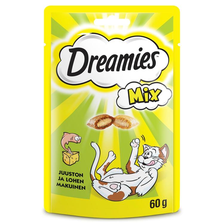 Dreamies Mix sis. Lohta & Juustoa - Kissanherkku pussissa - (60 g)