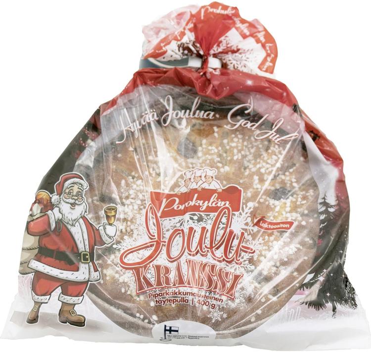 Porokylän Joulukranssi 400 g. Piparkakkumausteinen täytepulla.