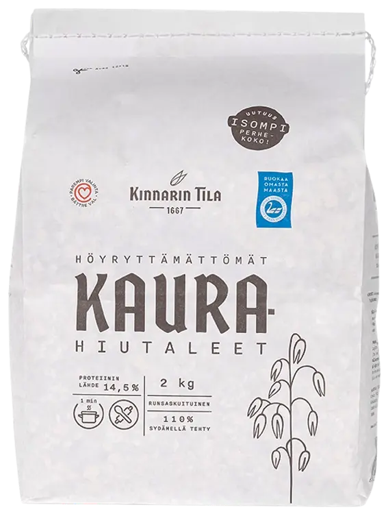 Kinnarin Tila höyryttämättömät kaurahiutaleet 2 kg