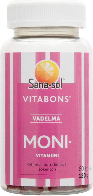 Sana-sol Vitabons Pehmeä ja pureskeltava monivitamiinivalmiste, vadelmanmakuinen, ravintolisä 60 kpl