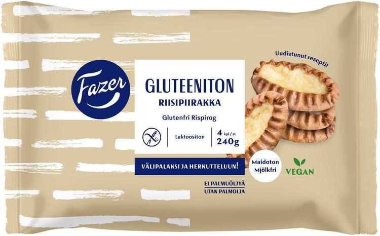 Fazer Gluteeniton Riisipiirakka 4kpl 240g, kypsäpakaste