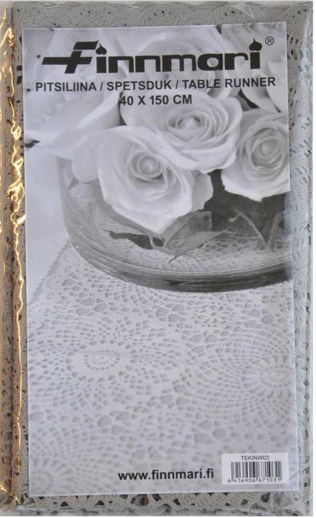 Finnmari Pitsi muovikaitaliina 40x150 cm harmaa