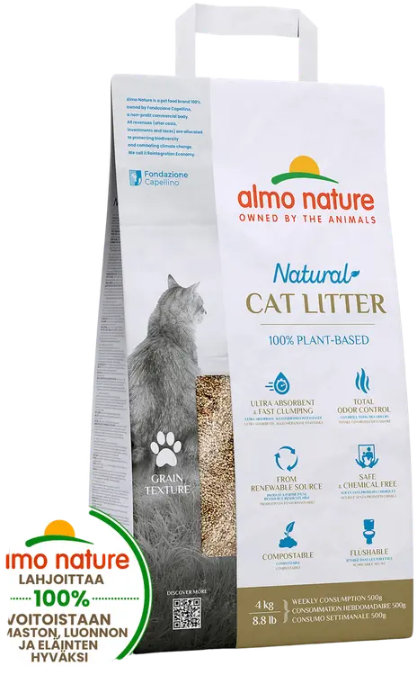 Almo Nature paakkuuntuva kasvipohjainen kissanhiekka hajustamaton 4 kg