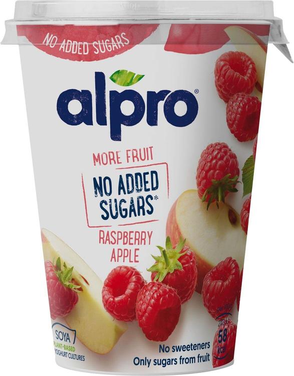 Alpro More fruit, no added sugars Hapatettu soijavalmise vadelma-omena 400g
