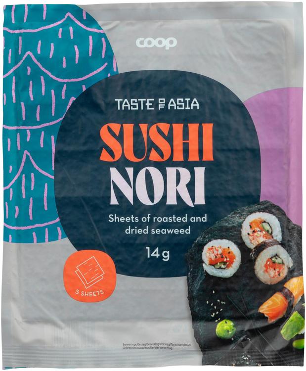 Coop sushi nori, röstitud punavetika lehed 5 tk/14 g