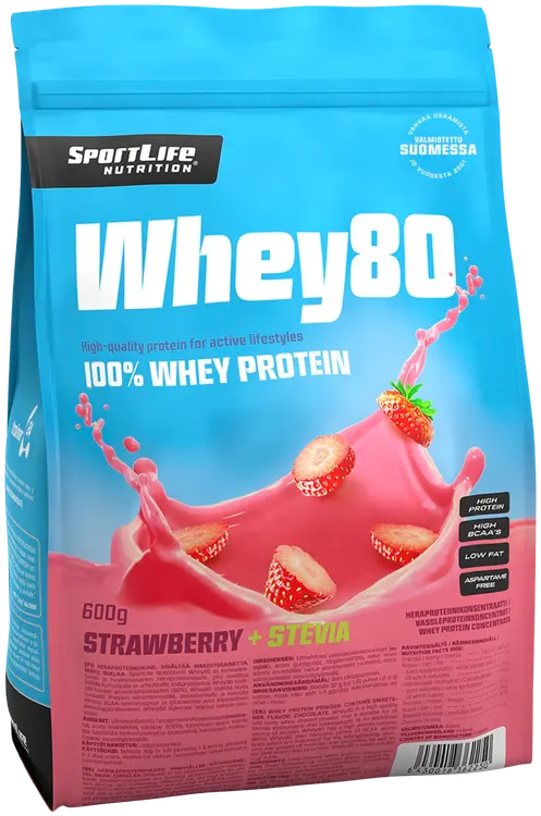 SportLife Nutrition Whey80 600g mansikka heraproteiinijauhe