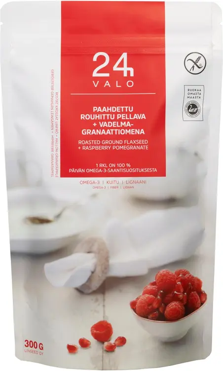 VALO24h Paahdettu rouhittu pellava + vadelma-granaattiomena 300g