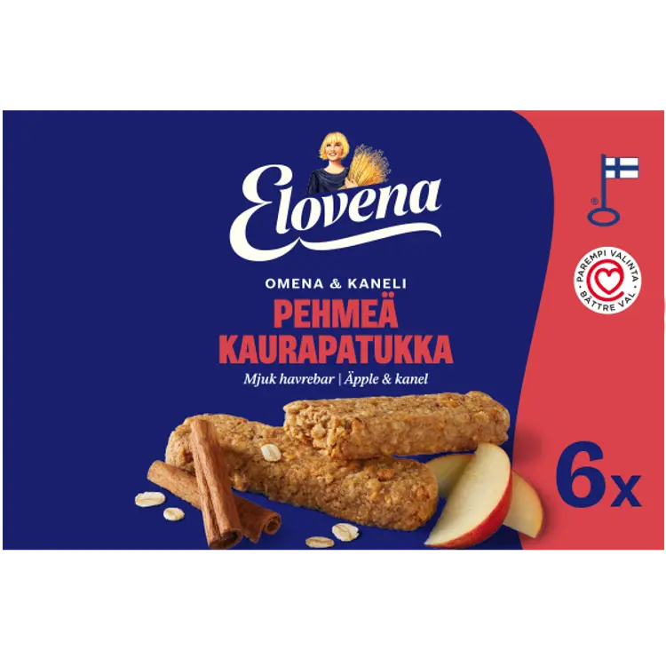 Elovena 6x30g omena & kaneli pehmeä kaurapatukka