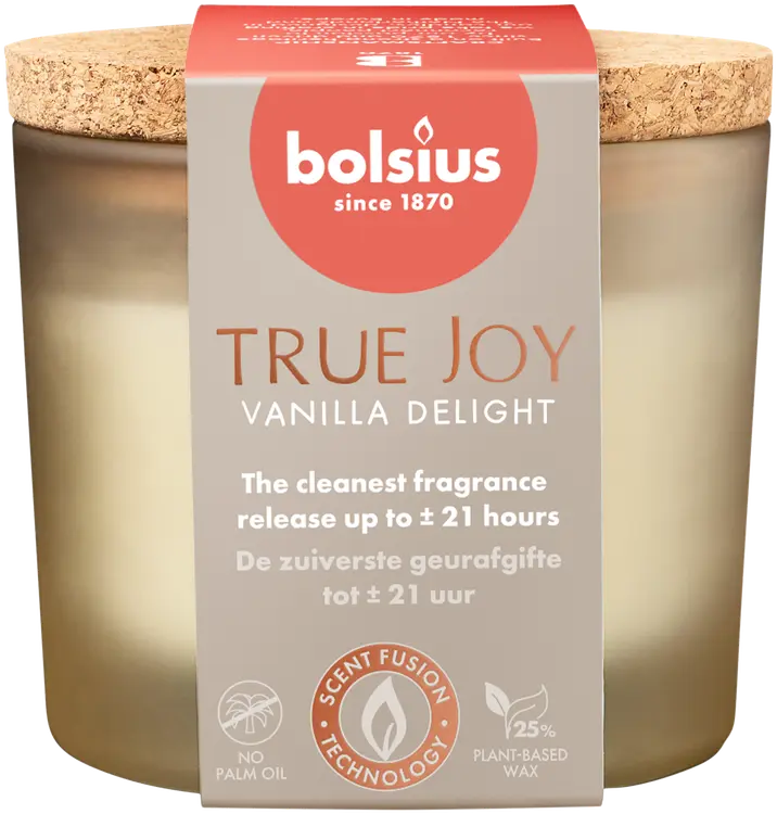Bolsius – tuoksukynttilä, korkkikansi – norsunluu – Vanilla Delight
