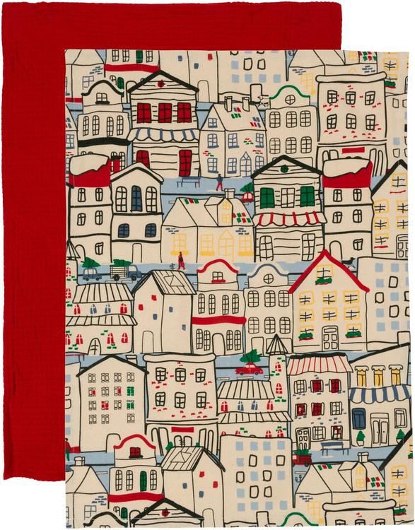 House keittiöpyyhe Winter town/Waffle 50 x 70 cm 2-pack