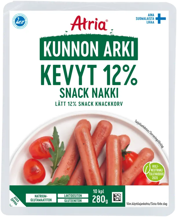 Atria Kunnon Arki Kevyt 12% Snack Nakki  280g