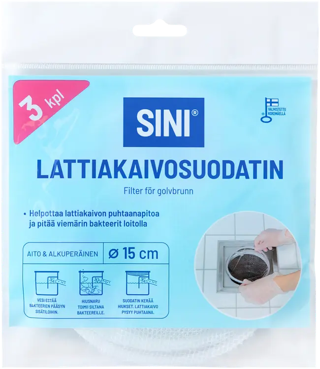 Sini lattiakaivosuodatin 15cm 3kpl
