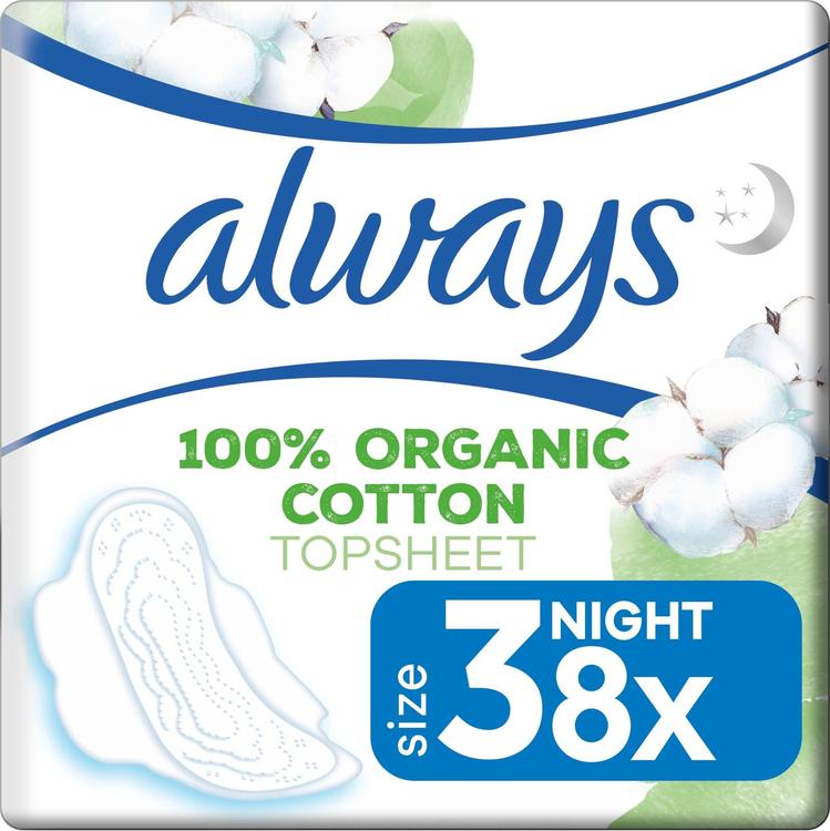 Always Cotton Protection Night S3 siivekkeillä 8kpl terveysside