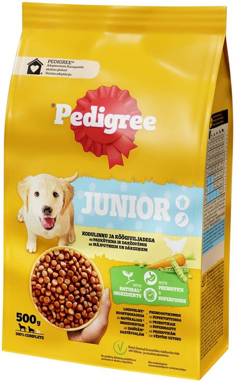 Kuivtoit kutsikatele PEDIGREE kodulinnu ja köögiviljadega, Junior 500 g