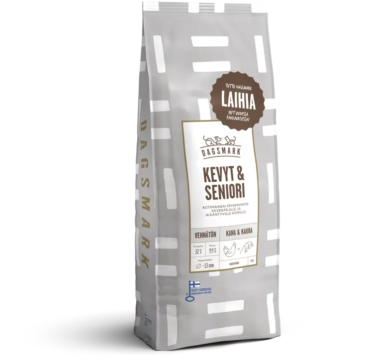 Dagsmark KEVYT & SENIORI koiran kuivaruoka vehnätön kana-kaura 2 kg