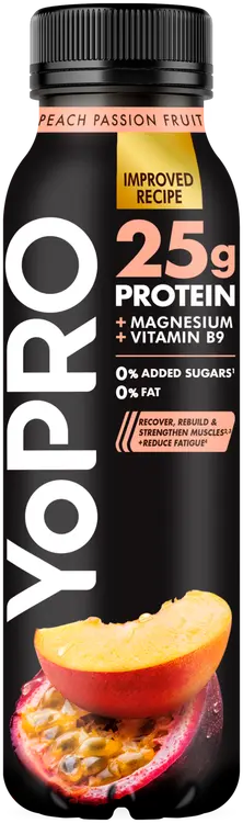 Danone YoPro juotava jogurtti, runsasproteiininen, persikka-passionhedelmä, laktoositon 300g