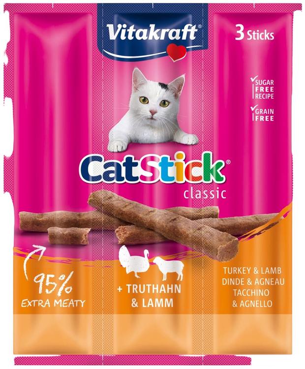 Vitakraft Cat Stick® Lihatikku kissoille, kalkkuna & lammas 3kpl