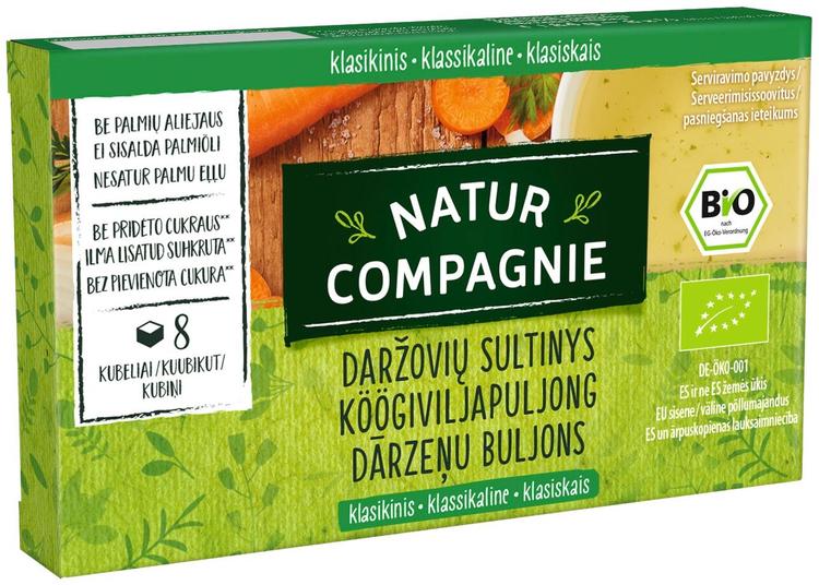 Natur Compagnie orgaaniline köögiviljapuljong suhkruvaba, 8 kuubikut, 84g