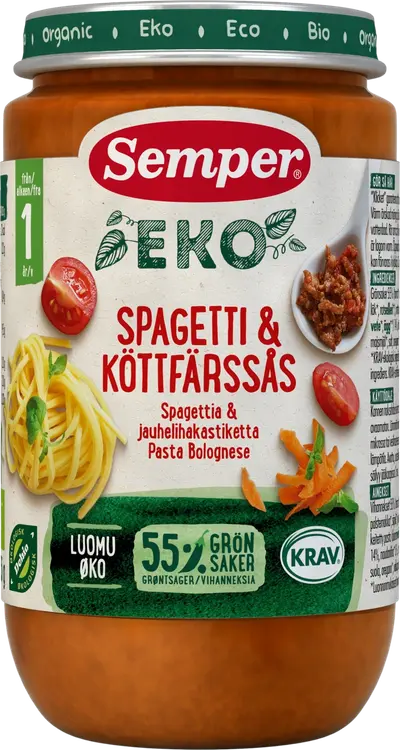 Semper EKO Pastaa ja jauhelihakastiketta 1v luomu lastenateria 235g