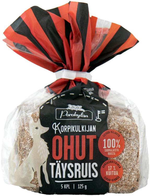 Porokylän Korpikulkijan Ohut Täysruis 5 kpl | 125 g täysjyväruispalaleipä