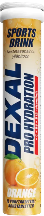 Dexal Pro Hydration appelsiini+C+B6+B12 poretabletti 18kpl ravintolisä
