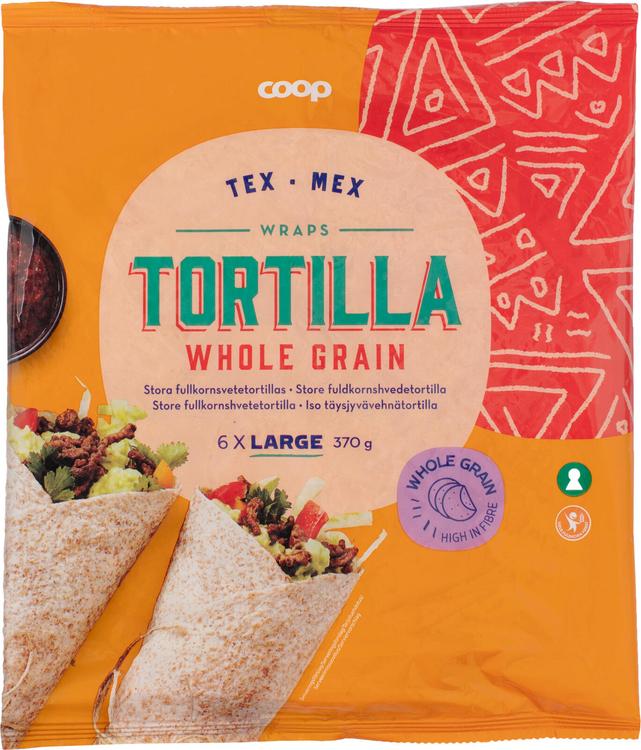 Coop iso täysjyvävehnätortilla 370 g 6 kpl