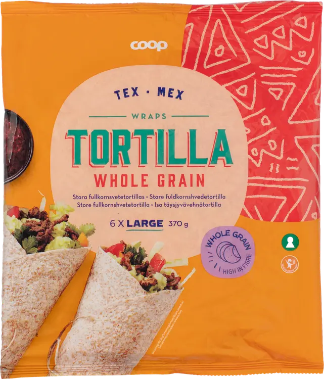 Coop iso täysjyvävehnätortilla 370 g 6 kpl