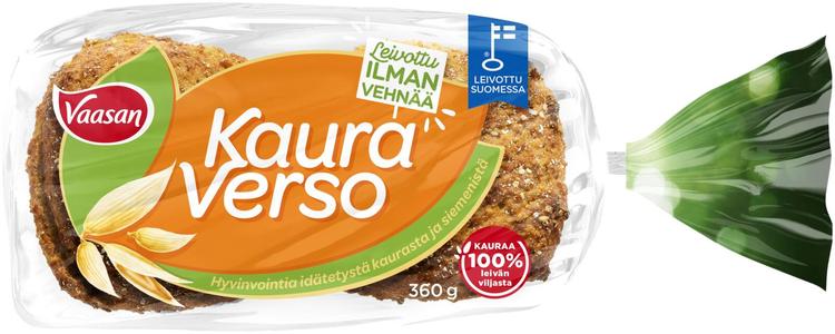 Vaasan Kauraverso 360 g 6 kpl 100 % kauraleipä idätetyllä kauralla