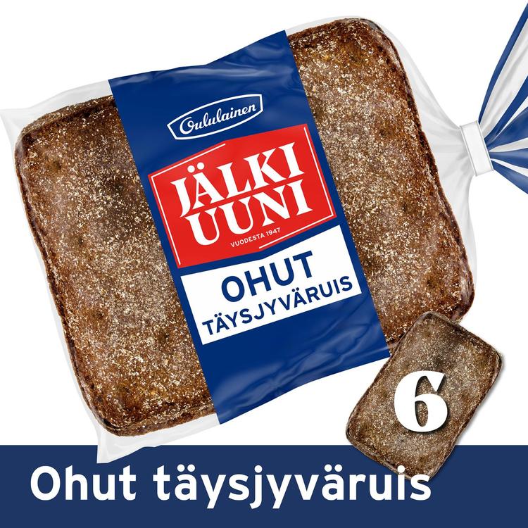 Oululainen Jälkiuuni Ohut Täysjyväruis 6kpl 240g, täysjyväruisleipä