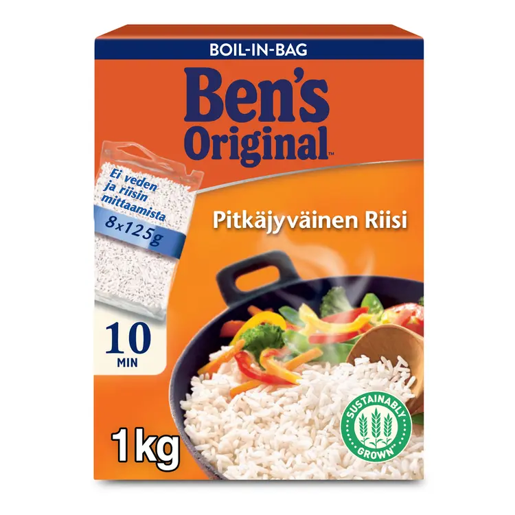Ben's Original Pitkäjyväinen riisi keitinpusseissa 8x125g