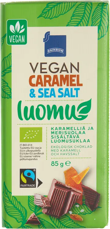 Rainbow vegaaninen luomusuklaa karamelli ja merisuola 85 g