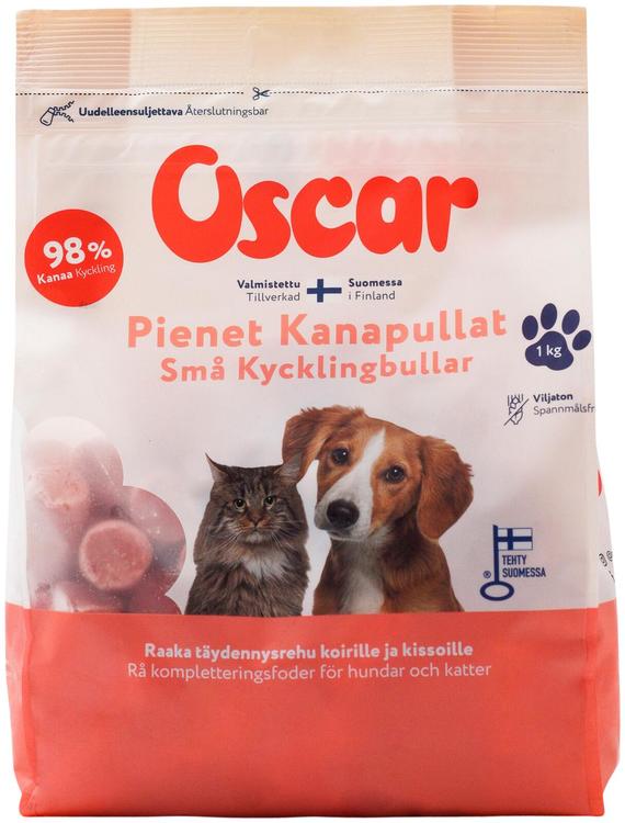 Oscar Pienet kanapullat 1 kg raaka täydennysrehu koirille ja kissoille