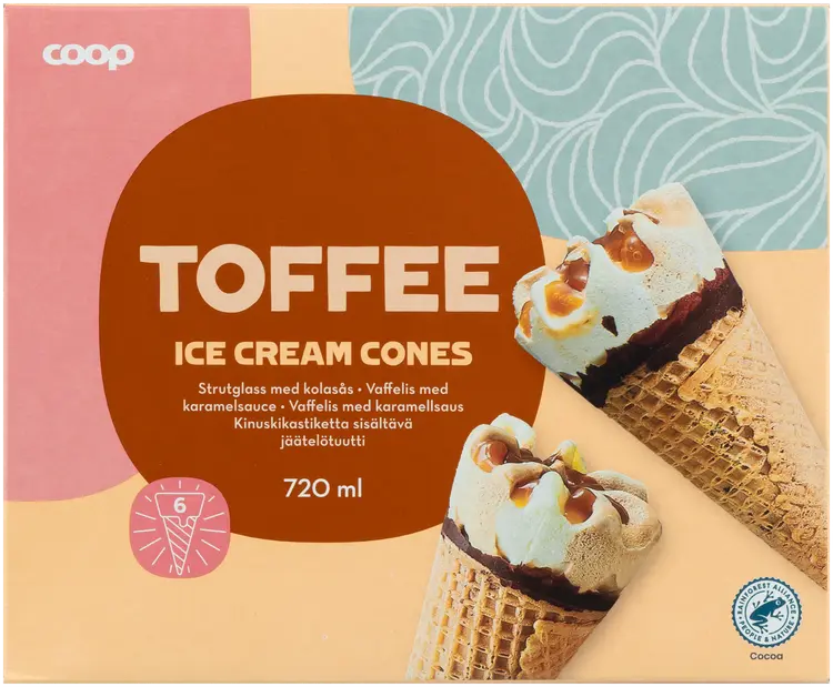 Coop jäätelötuutti toffee 6 kpl 720 ml/415 g