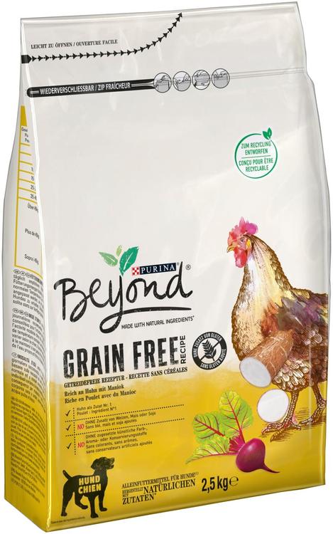 Purina Beyond Grain Free 2.5kg Runsaasti Kanaa, sisältää Kassavaa