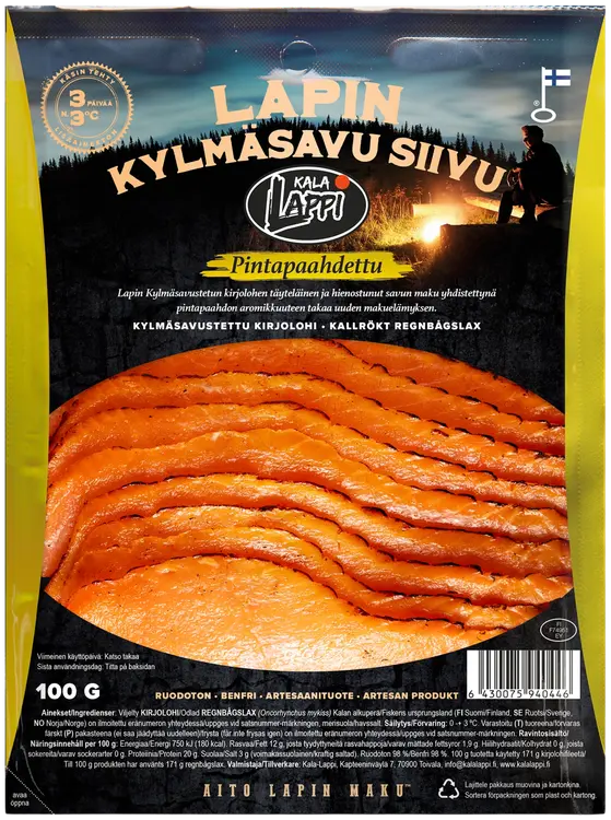 Kala-Lappi Lapin Kylmäsavu kirjolohifileesiivu 100g, pintapaahdettu
