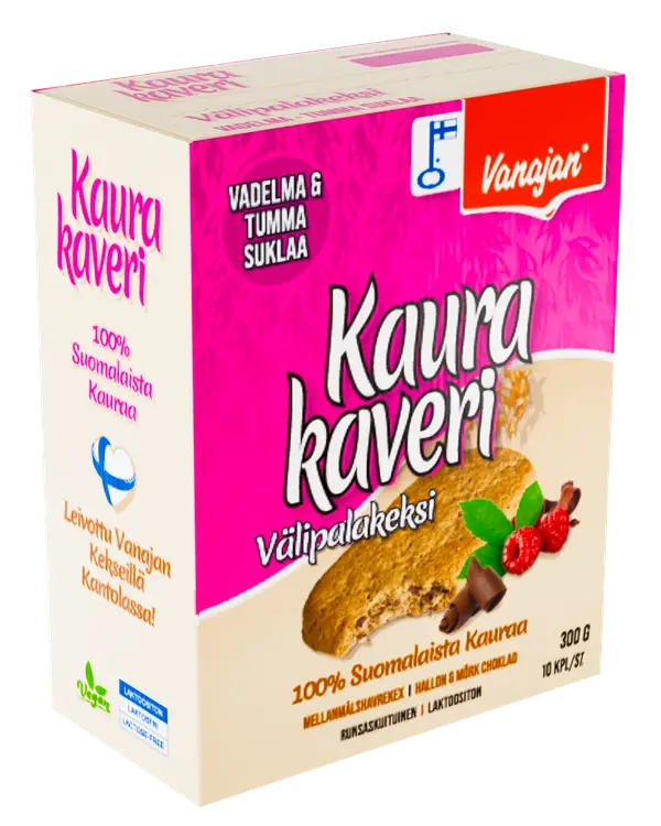 Vanajan Kaurakaveri Vadelma tumma suklaa välipalakeksi 10 x 30g