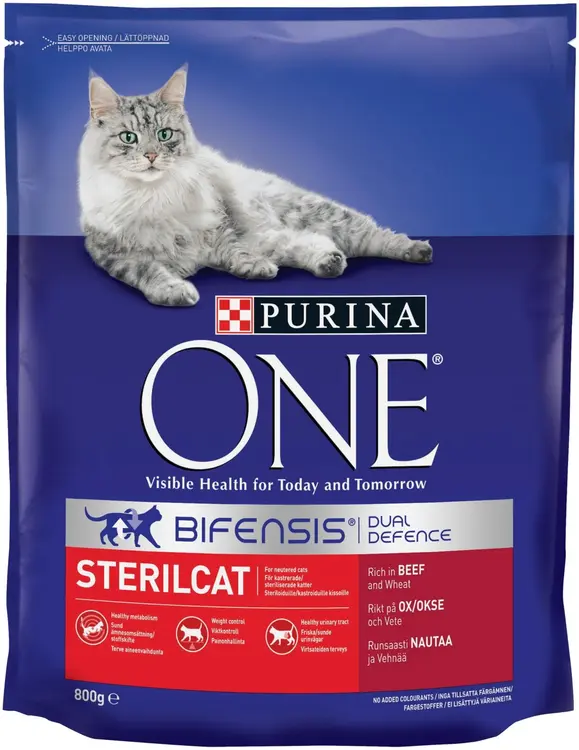 Purina ONE 800g Sterilcat Runsaasti Nautaa ja Vehnää kissanruoka