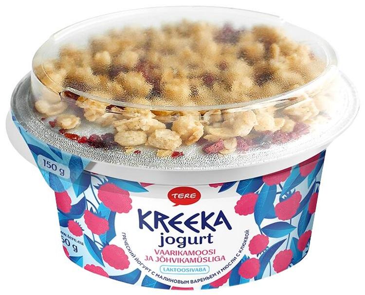 Vaarikamoosi ja jõhvikamüsliga kreeka jogurt, 150 g