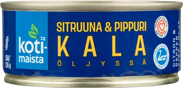 Kotimaista kala öljyssä sitruuna & pippuri 150 g/115 g