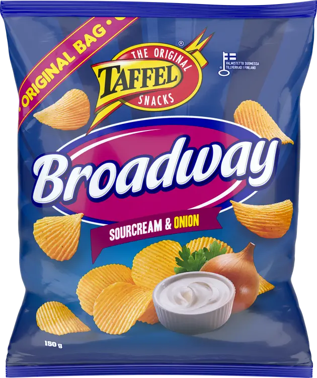 Taffel Broadway sourcream & onion maustettu sipsi 150g