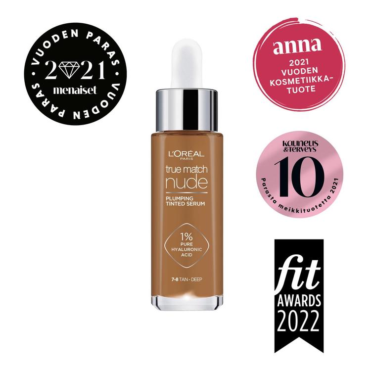 L'Oréal Paris True Match Nude Plumping Tinted Serum  7-8 Tan-Deep -meikkivoide 30 ml