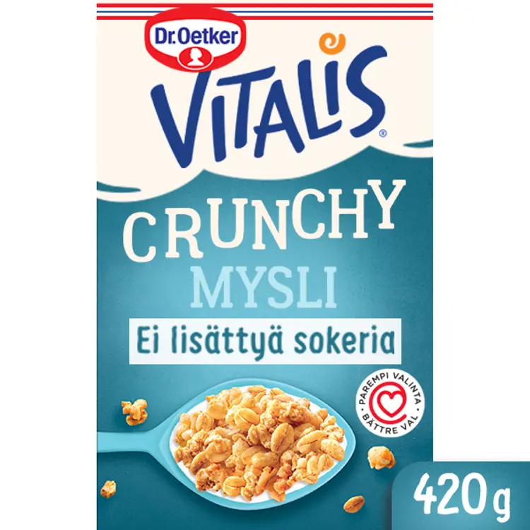 Dr. Oetker Vitalis Crunchy Ei lisättyä sokeria täysjyvämysli 420 g