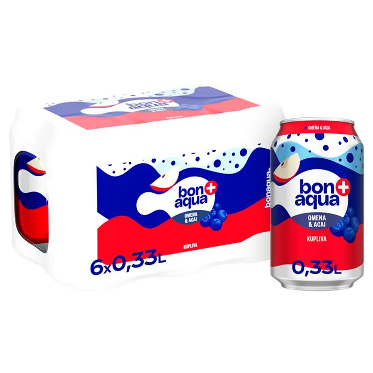 6-pack Bonaqua + Omena & Acai hiilihapollinen juoma tölkki 0.33 L