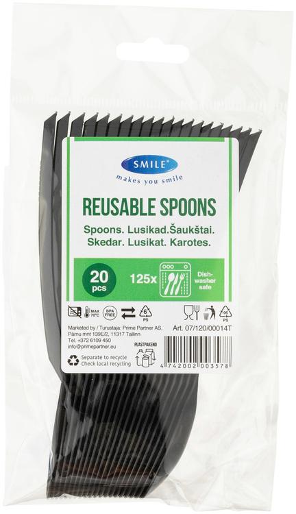 Smile Uudelleenkäytettävä kahvilusikka 20 kpl musta