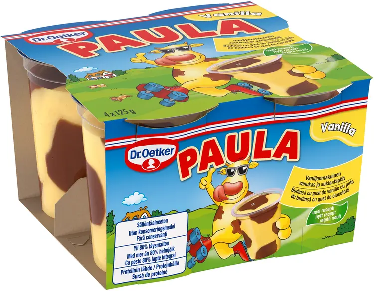 Dr. Oetker PAULA Suklaanmakuinen vanukas ja vaniljanmakuiset täplät 4x125 g