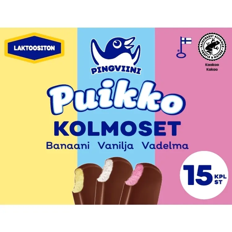 Pingviini Puikko laktoositon kermajäätelöpuikkolajitelma monipakkaus Kolmoset 15x32g