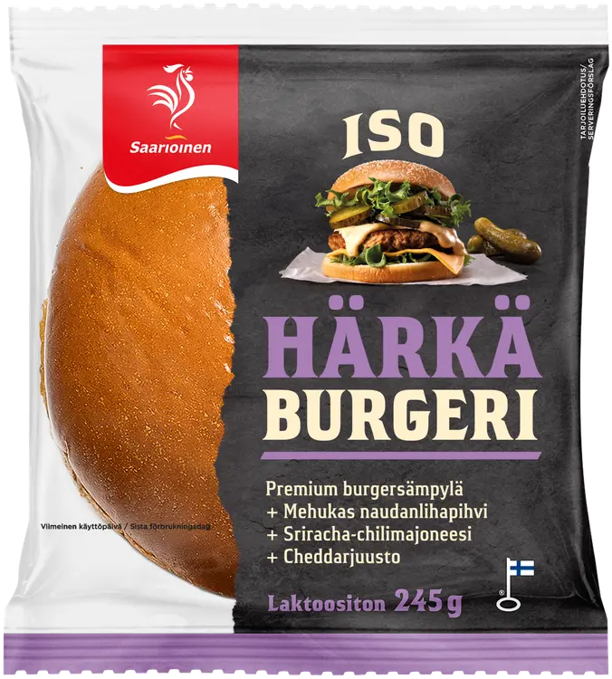 Saarioinen ISO Härkä Burgeri; iso häränpihvihampurilainen 245g